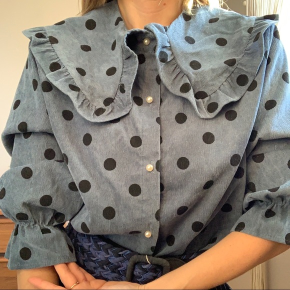 Frilly Prairie Collar Polka Dot Cottagecore Blouse